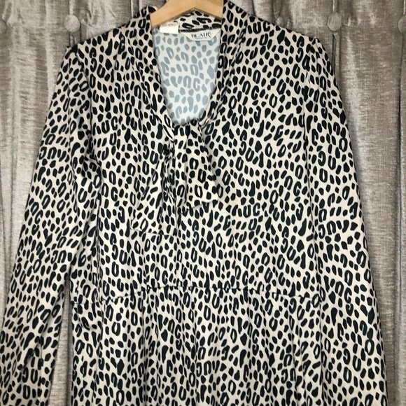 Vintage Blair Cream Leopard Print Cinched Waist Tie Neck Dress Size 12 - Picture 3 of 15